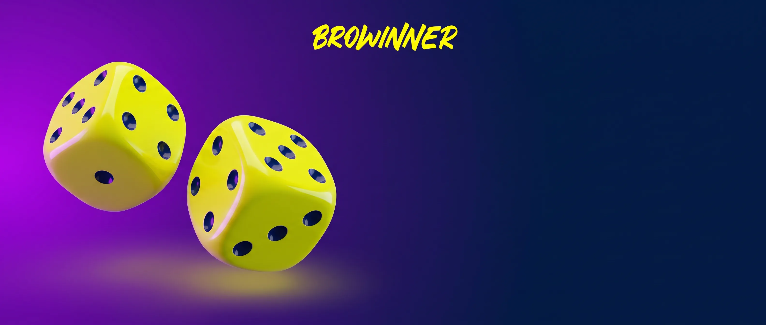 Browinner yellow dice on a purple and navy background